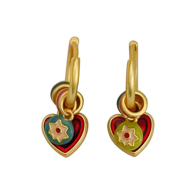 Enamle Heart Dangle Earrings New