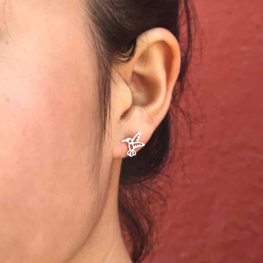 Sterling Silver Hummingbird Post Earrings 10x10mm