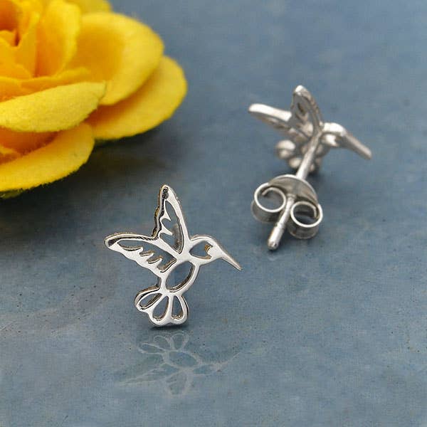 Sterling Silver Hummingbird Post Earrings 10x10mm