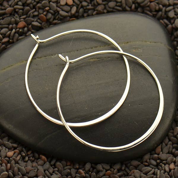 Sterling Silver Half Hammered Circle Earring Hoops