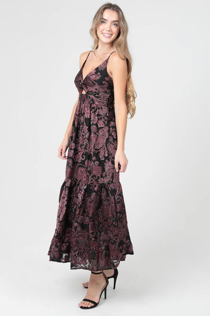 PAISLEY PRINT V NECK TWIST FRONT MAXI