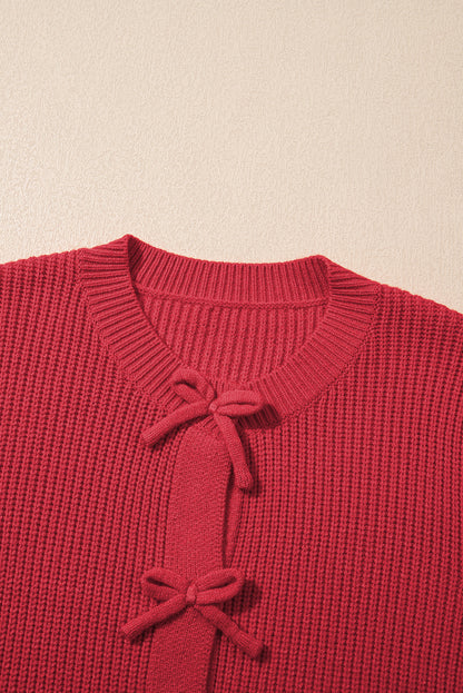 Philippine Gray Sweet Bow Front Cropped Knit Cardigan
