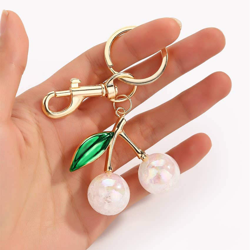 CHERRY DROP WITH LEAF KEYCHAIN BAG CHARM