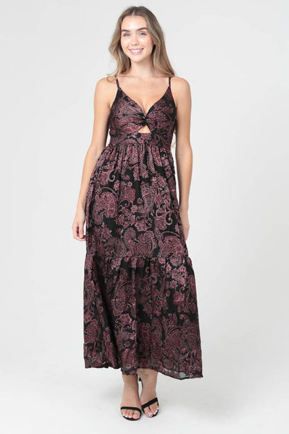 PAISLEY PRINT V NECK TWIST FRONT MAXI