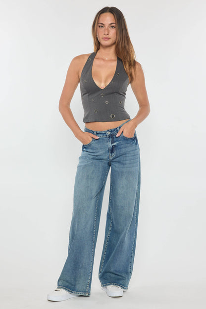 ENJEAN- Mid Waist Relaxed Wide Jeans