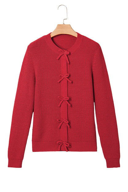 Philippine Gray Sweet Bow Front Cropped Knit Cardigan