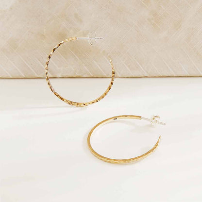 Gold Hammer Finish Hoop Earrings