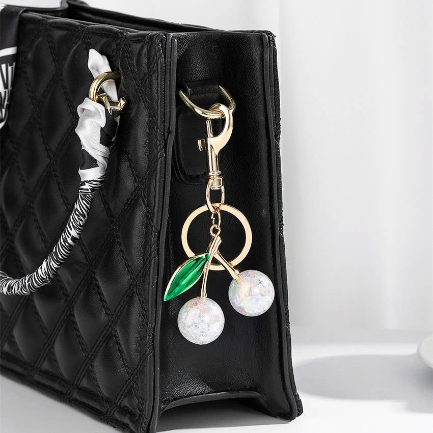 CHERRY DROP WITH LEAF KEYCHAIN BAG CHARM