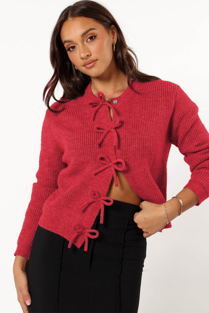 Philippine Gray Sweet Bow Front Cropped Knit Cardigan