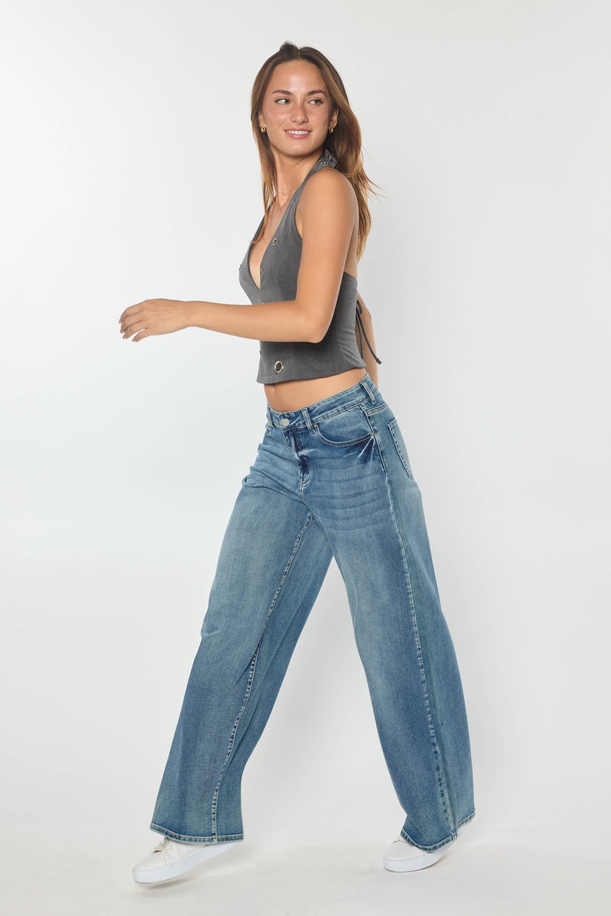 ENJEAN- Mid Waist Relaxed Wide Jeans