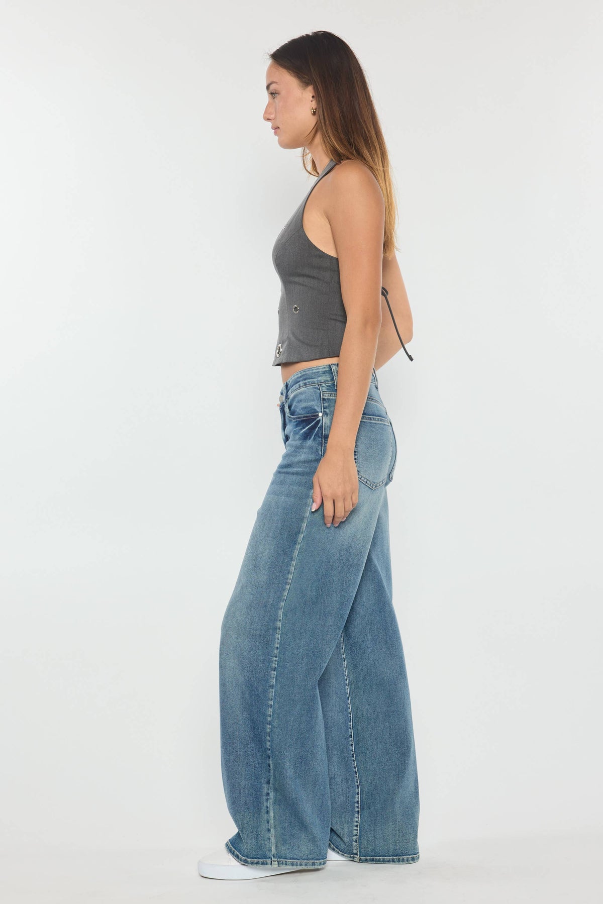 ENJEAN- Mid Waist Relaxed Wide Jeans