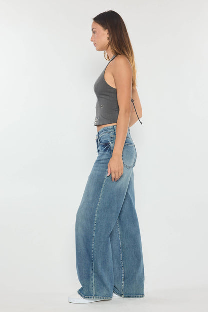 ENJEAN- Mid Waist Relaxed Wide Jeans