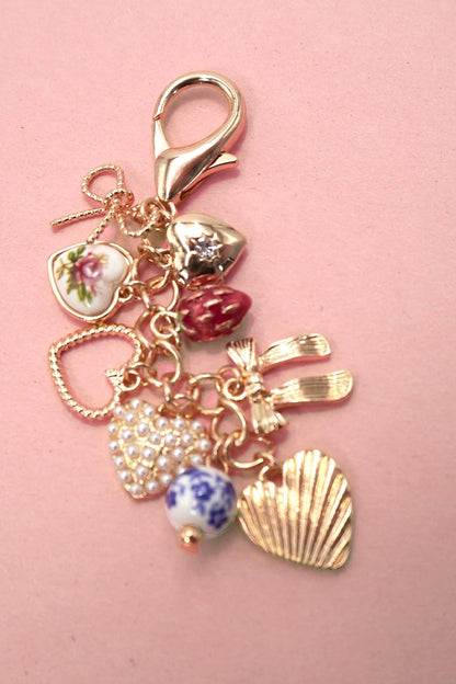 BOWS HEARTS PEARL STRAWBERRY BAG CHARM