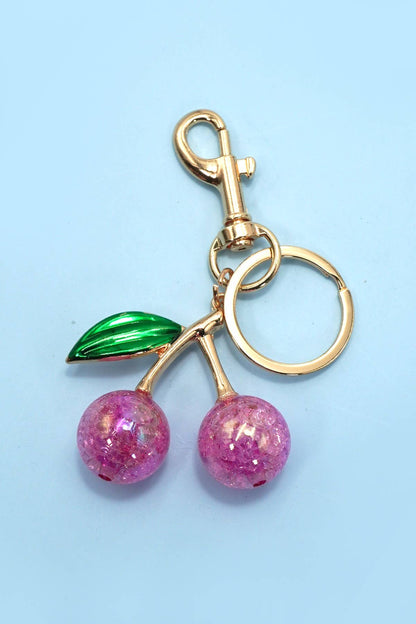 CHERRY DROP WITH LEAF KEYCHAIN BAG CHARM