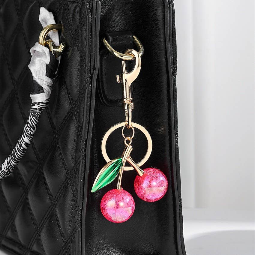 CHERRY DROP WITH LEAF KEYCHAIN BAG CHARM
