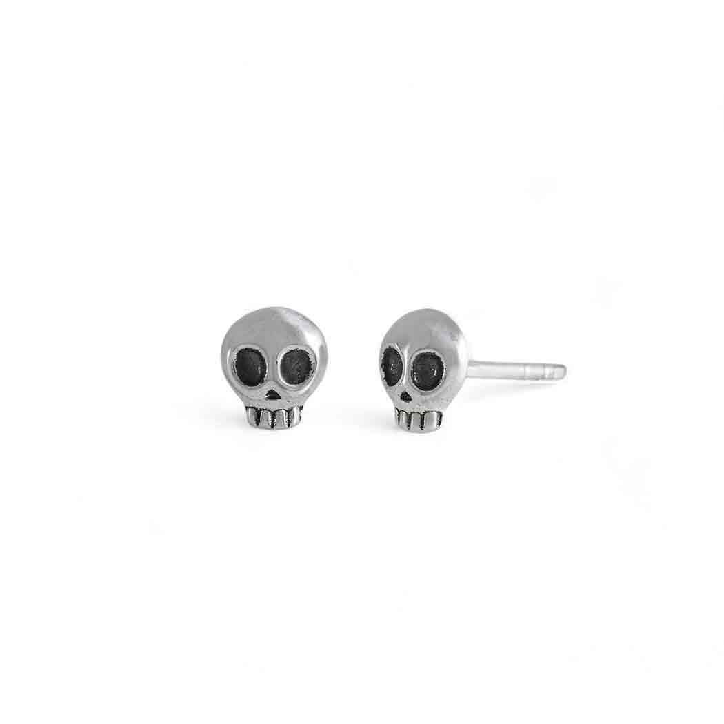 Sterling Silver or Bronze Mini Skull Post Earrings 6x5mm