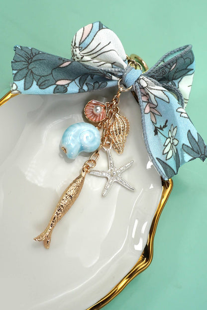 BAG CHARM-OCEAN PORCELAIN FISH SEA SHELL STARFISH