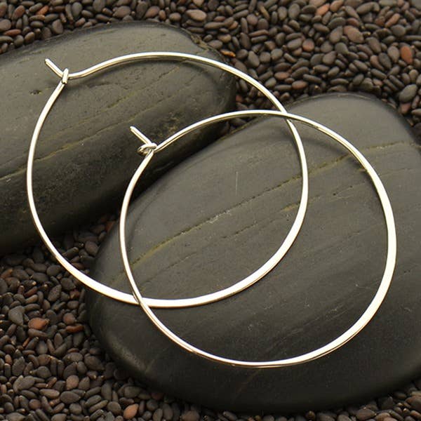 Sterling Silver Half Hammered Circle Hoop Earrings