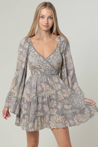 WIDE SLEEVE V NECK DRESS