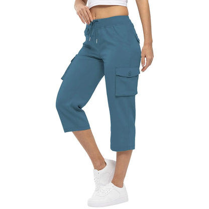 Women's Hiking Pant Cargo Capris Lightweight Cropped Pant Drawstring Joggers