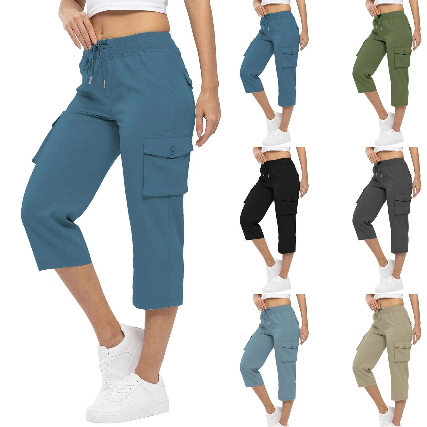 Women's Hiking Pant Cargo Capris Lightweight Cropped Pant Drawstring Joggers
