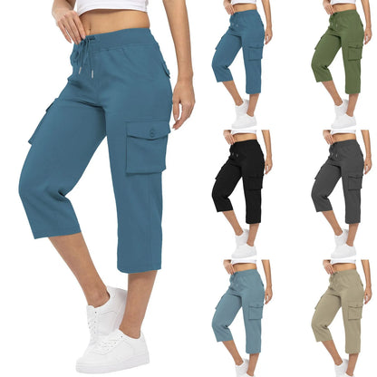 Women's Hiking Pant Cargo Capris Lightweight Cropped Pant Drawstring Joggers