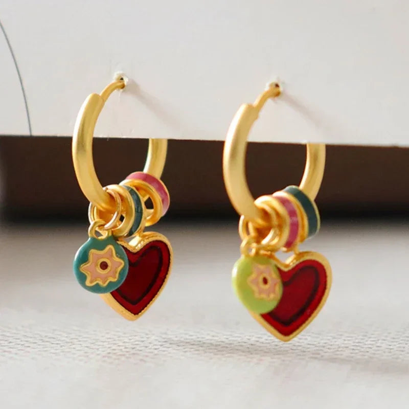 Enamle Heart Dangle Earrings New