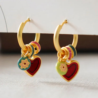 Enamle Heart Dangle Earrings New