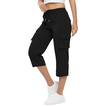 Women's Hiking Pant Cargo Capris Lightweight Cropped Pant Drawstring Joggers