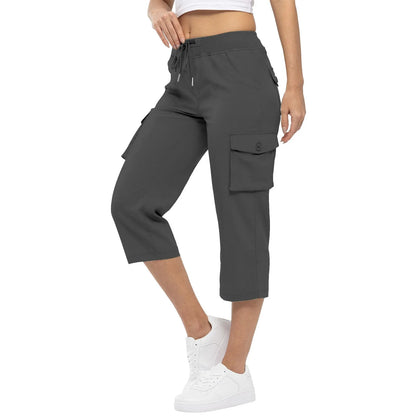 Women's Hiking Pant Cargo Capris Lightweight Cropped Pant Drawstring Joggers