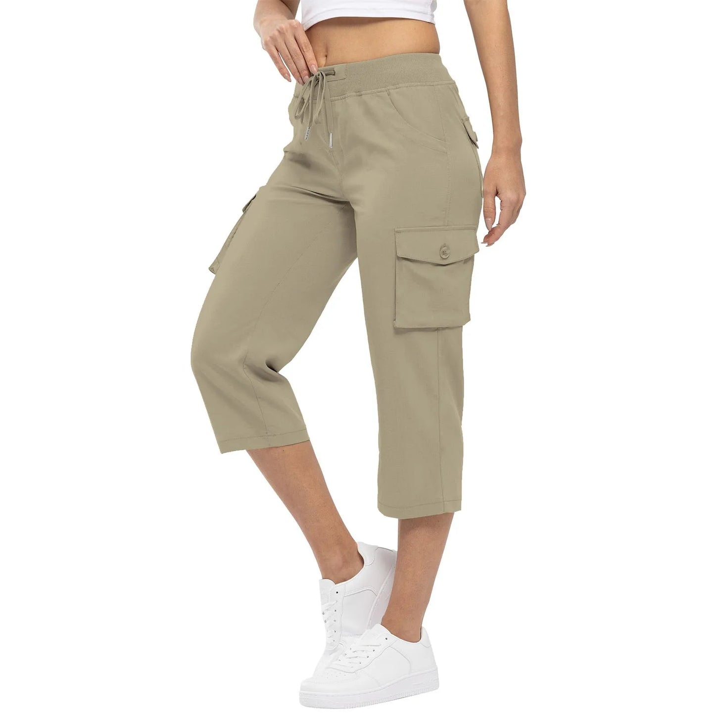 Women's Hiking Pant Cargo Capris Lightweight Cropped Pant Drawstring Joggers