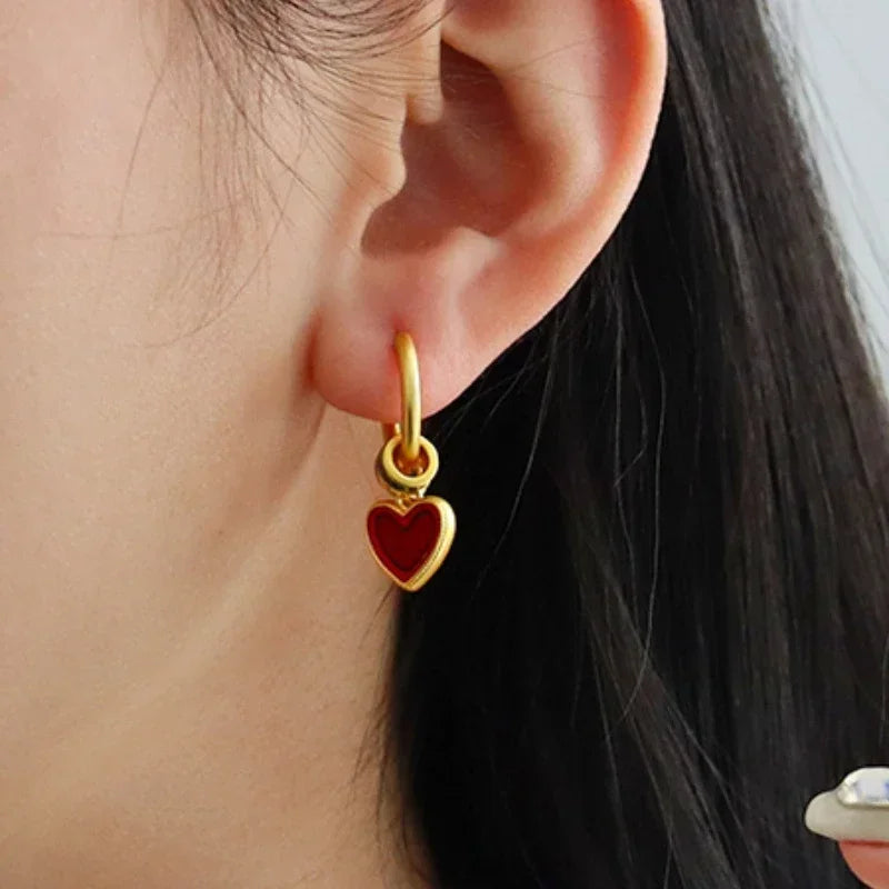 Enamle Heart Dangle Earrings New