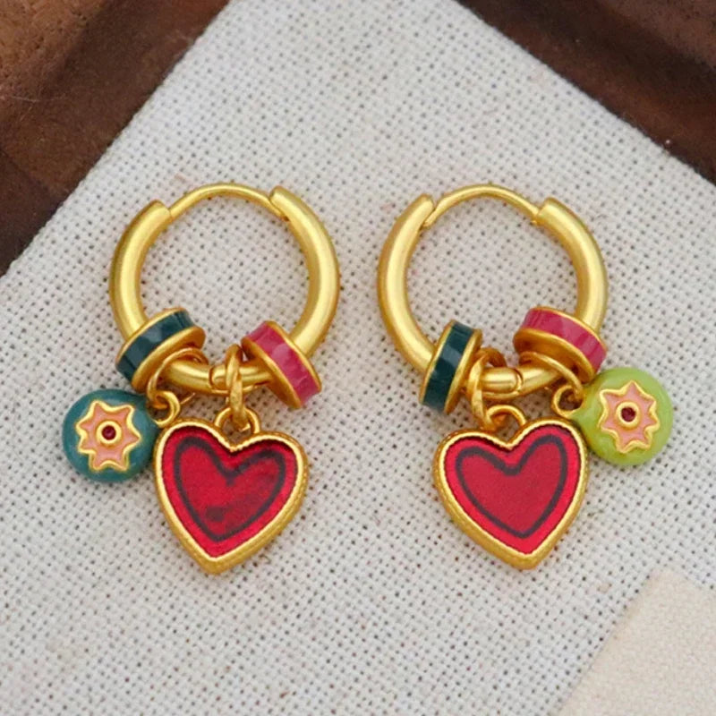 Enamle Heart Dangle Earrings New