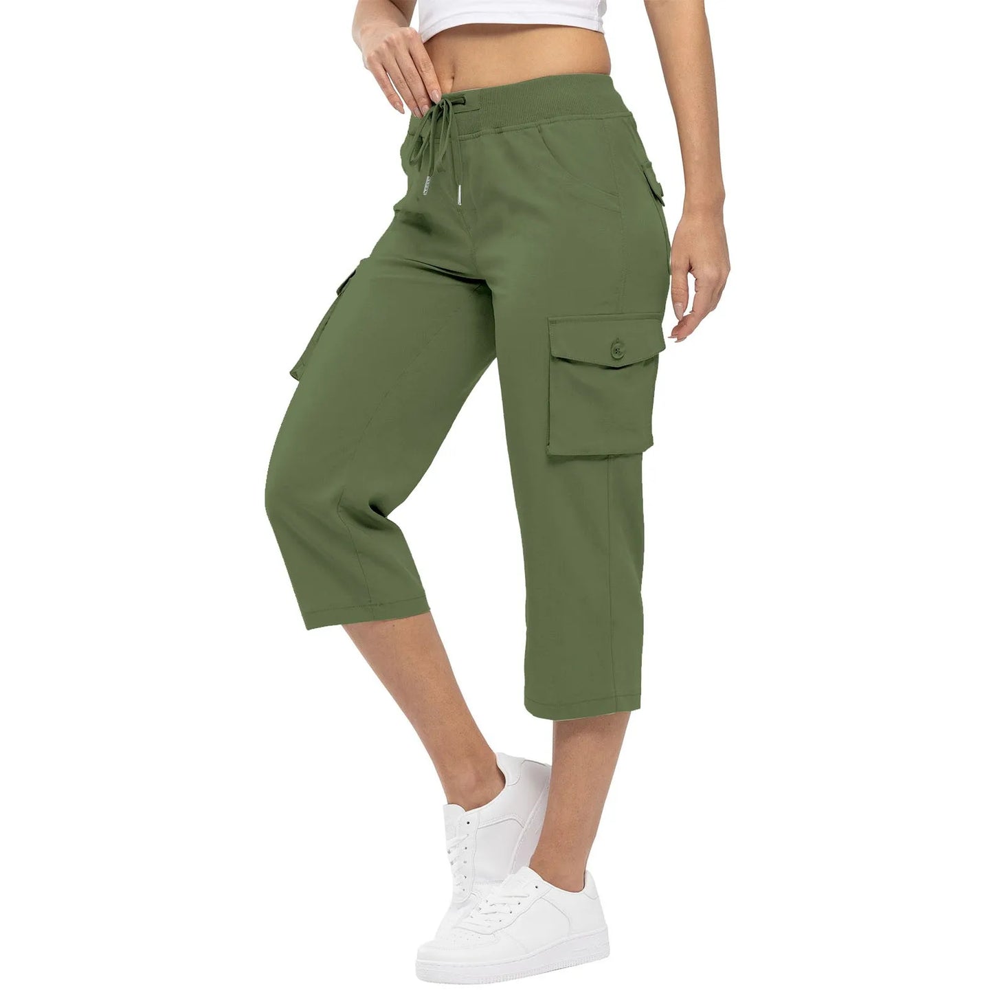 Women's Hiking Pant Cargo Capris Lightweight Cropped Pant Drawstring Joggers