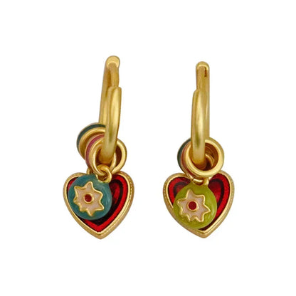 Enamle Heart Dangle Earrings New