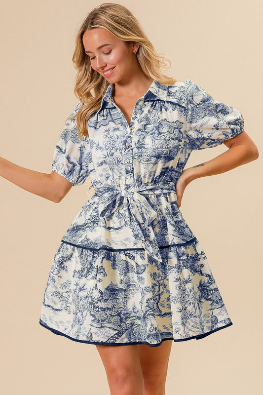 Blue & White Printed Dress