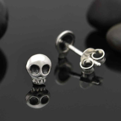 Sterling Silver or Bronze Mini Skull Post Earrings 6x5mm