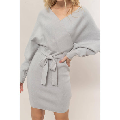 Knit Surplice Belted Mini Dress