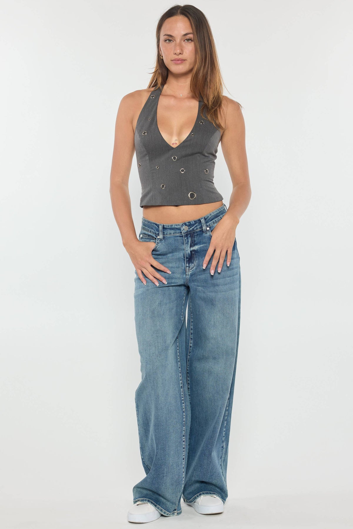 ENJEAN- Mid Waist Relaxed Wide Jeans