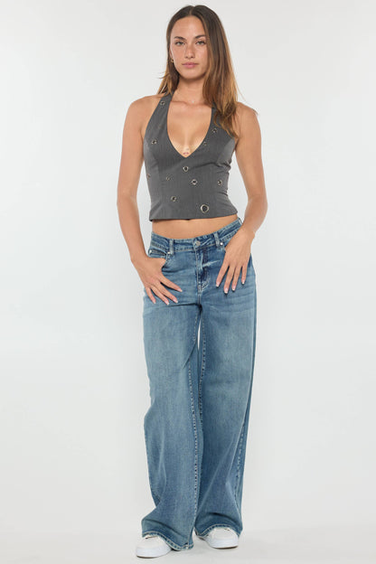ENJEAN- Mid Waist Relaxed Wide Jeans