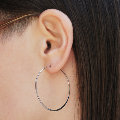 Sterling Silver Half Hammered Circle Hoop Earrings