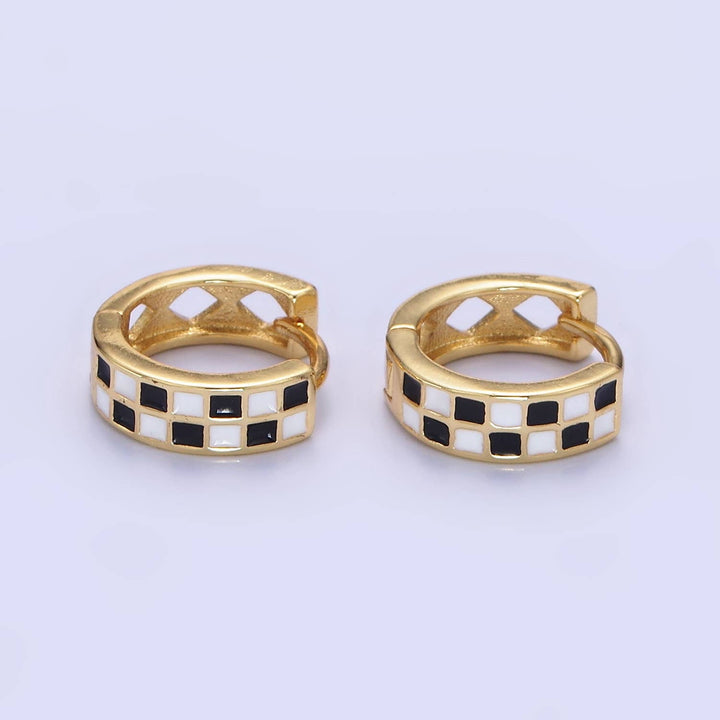 Checkered Enamel Huggie Earring