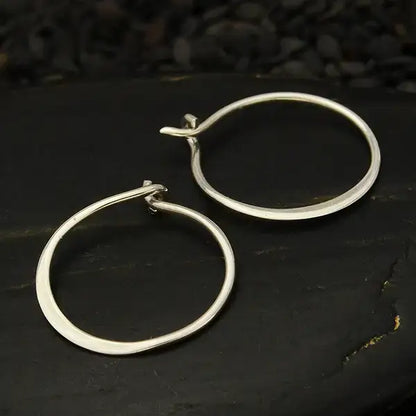 Sterling Silver Half Hammered Circle Earring Hoops