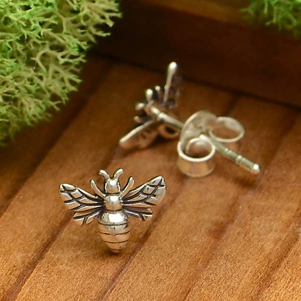 Silver Tiny Bee Post Earrings