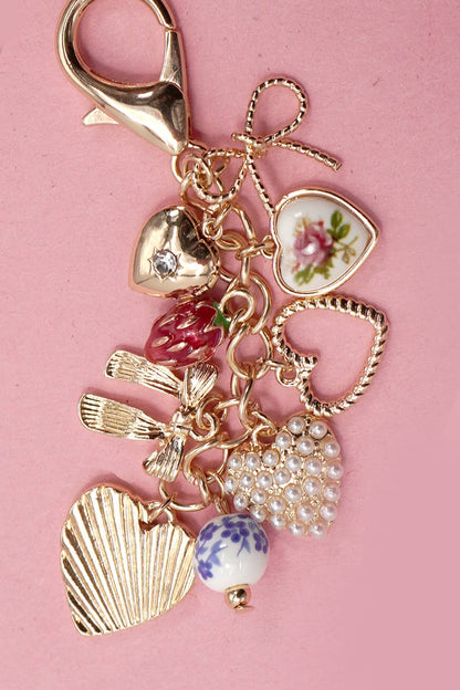 BOWS HEARTS PEARL STRAWBERRY BAG CHARM