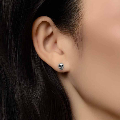 Sterling Silver or Bronze Mini Skull Post Earrings 6x5mm