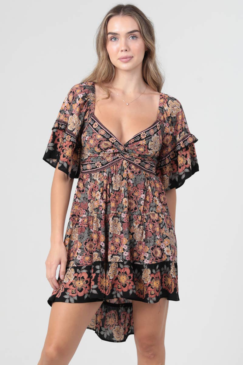V NECK TWIST FRONT HO LO DRESS