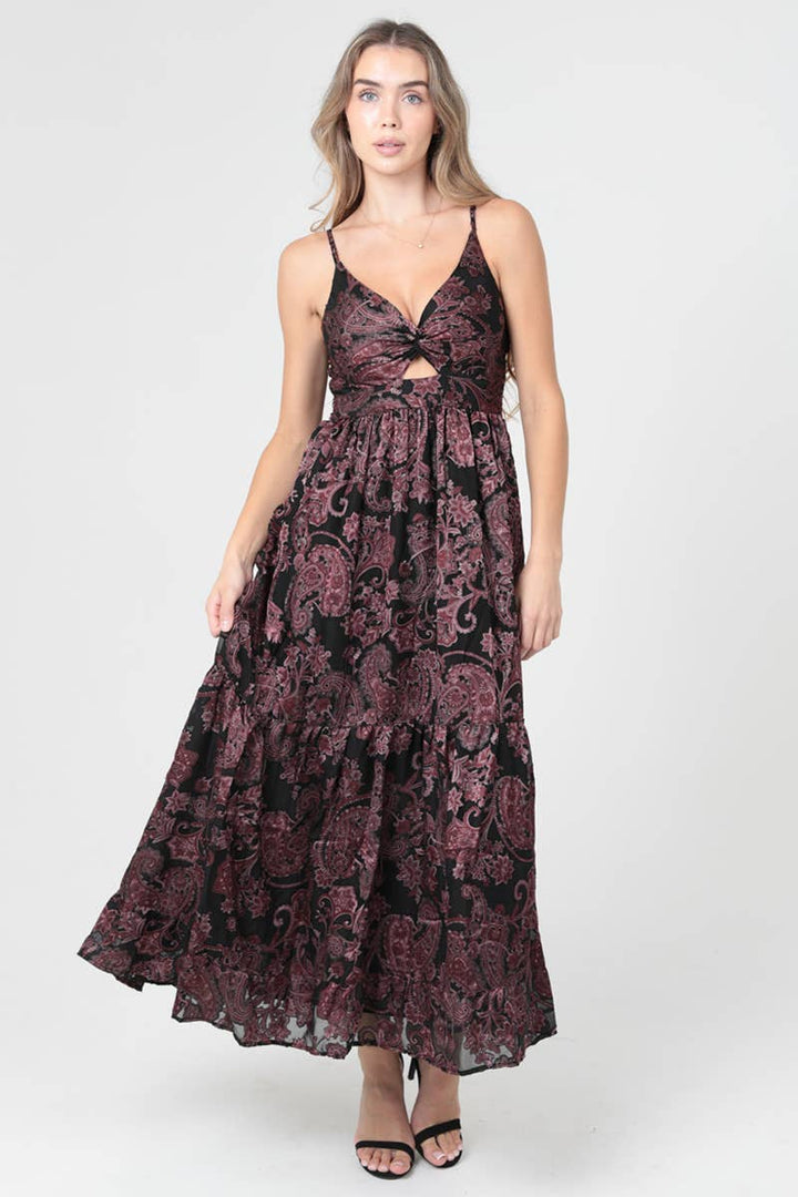 PAISLEY PRINT V NECK TWIST FRONT MAXI
